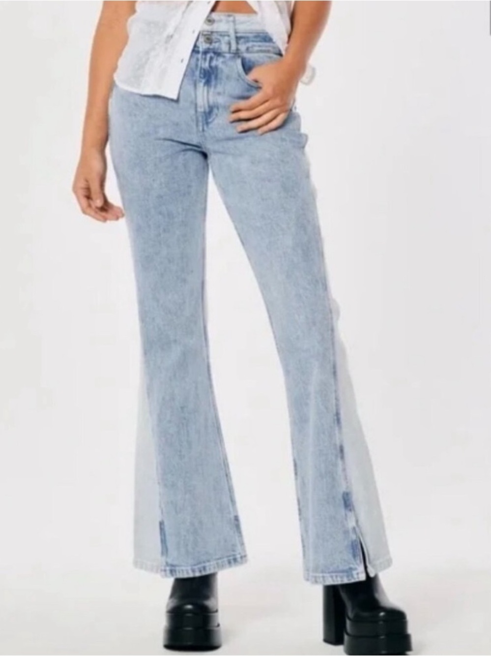 Social Tourist High-Rise Light Blue Split-Hem Flare Jeans
